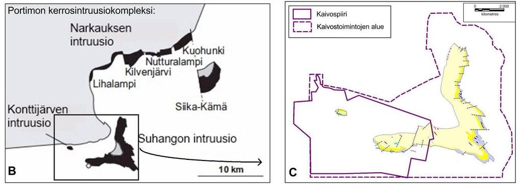 Suhanko on osa Portimon kerrosintruusiota (kerrosrakenteinen syväkivimuodostuma), joka sijaitsee Arkeeisen gneissikompleksin ja proterotsooisen peräpohjan liuskealueen kontaktilla, tai sen