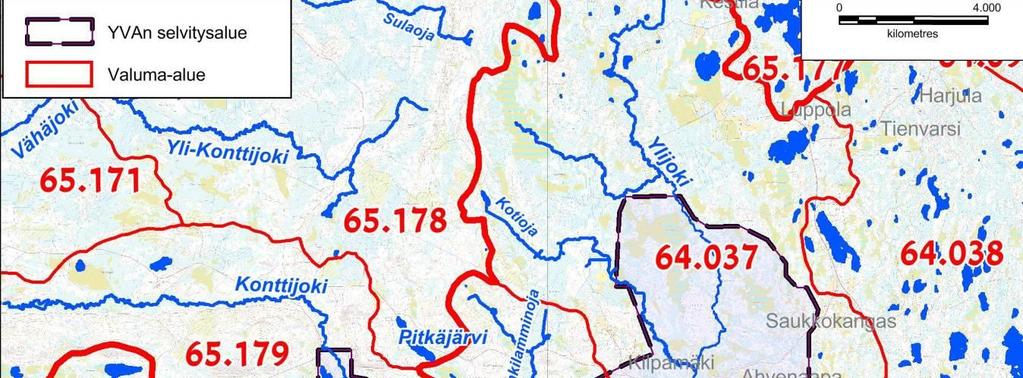 7.2 Vesistöt ja veden laatu 79 7.2.1 Vesistöalueet Suhangon kaivoshanke sijaitsee Simo- ja Kemijoen valuma-alueiden rajalla.