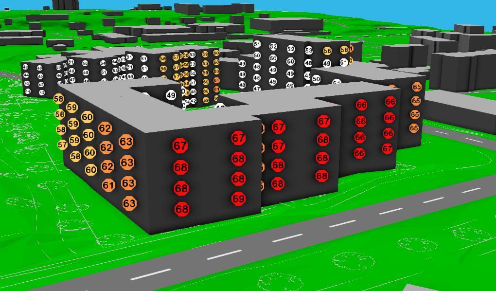 7(11) Koska rakennukset on mallinnuksessa oletettu täysin heijastaviksi, melukartoissa esitetyt äänitasot rakennusten julkisivujen kohdalla ovat noin 3 db suurempia kuin numeroarvoina esitetyt