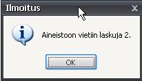 2 Aineiston muodostus 2.2.1 Laskujen valinta Kun olet Parametrit-välilehdellä valinnut toiminnon Lue laskut, sovellus hakee antamasi rajausten mukaiset laskut Laskut-välilehden listaan.