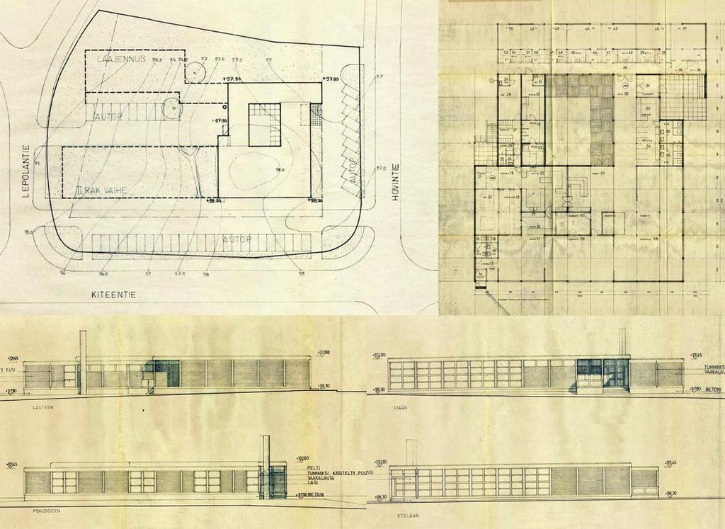 yhteydessä mm. rakentamalla ravintolan terassi, sisäänkäynnin pystykolmion muotoinen katos sekä pyörätuoliramppi. Kiteenhovin alkuperäiset suunnitelmapiirustukset vuodelta 1968.