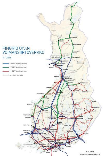 12 Kuvio 2. Fingrid Oyj:n voimansiirtoverkko (Fingrid Oyj 2016.) Seuraavan kymmenen vuoden aikana kantaverkkoon tehdään merkittäviä investointeja. V.