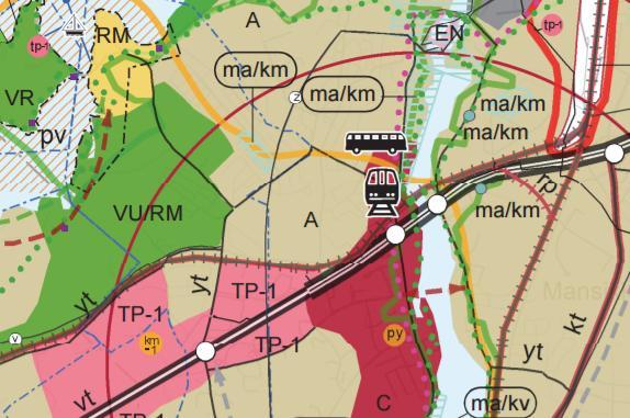 Maakuntakaava toimii asemakaavoitusta ja muuta suunnittelua ohjaavana kaavana niillä rataosuuksilla, joilla ei ole oikeusvaikutteista yleiskaavaa eli raideväleillä 259+000 267+000, 268+500 272+500