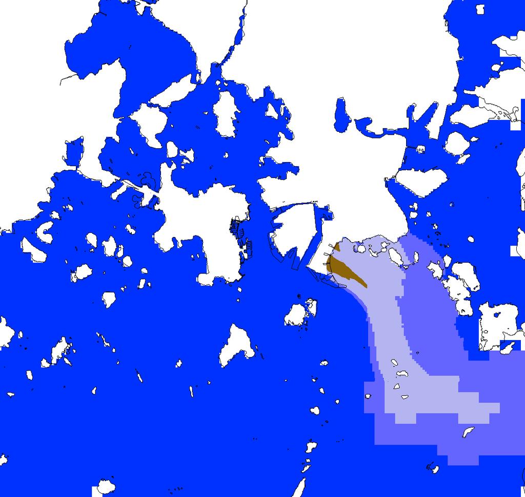 Tuulen nopeus oli 5 m/s. Ruoppaus oletetaan tehtäväksi ilman mitään suojausrakenteita. Kiintoainepitoisuus (mg/l) 0 0.