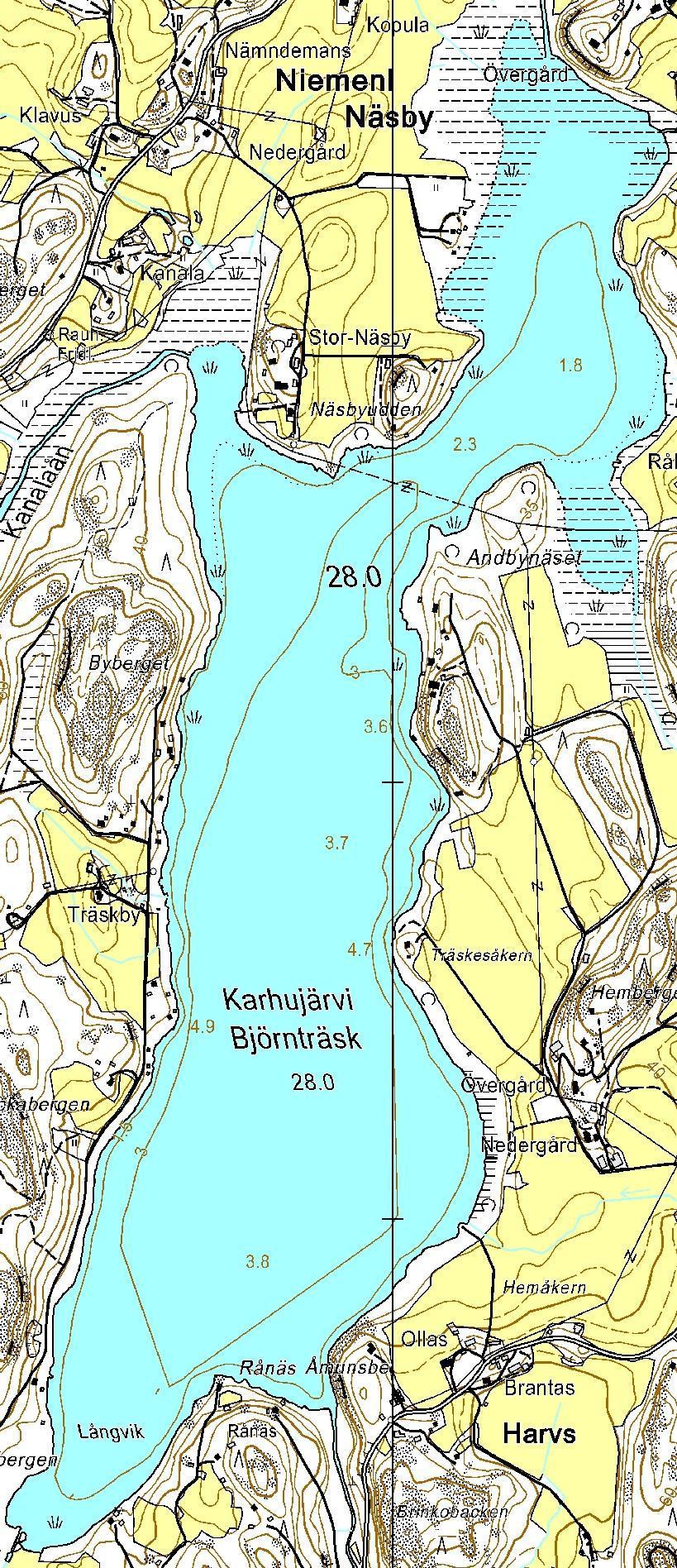 Kuva 9. Karhujärven syvyyskäyrät.