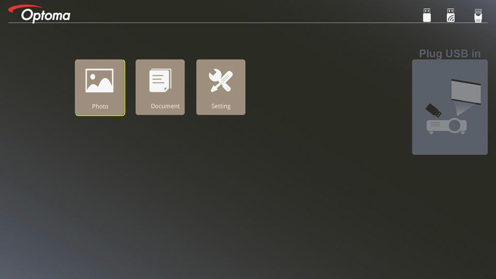 KÄYTTÄJÄN OHJAIMET Media Tiedostotyypin asettaminen Multimedialle, jossa USB Hinweis: USB-flash-levy on oltava liitetty projektoriin, jos haluat käyttää multimedian USB-toimintoa.