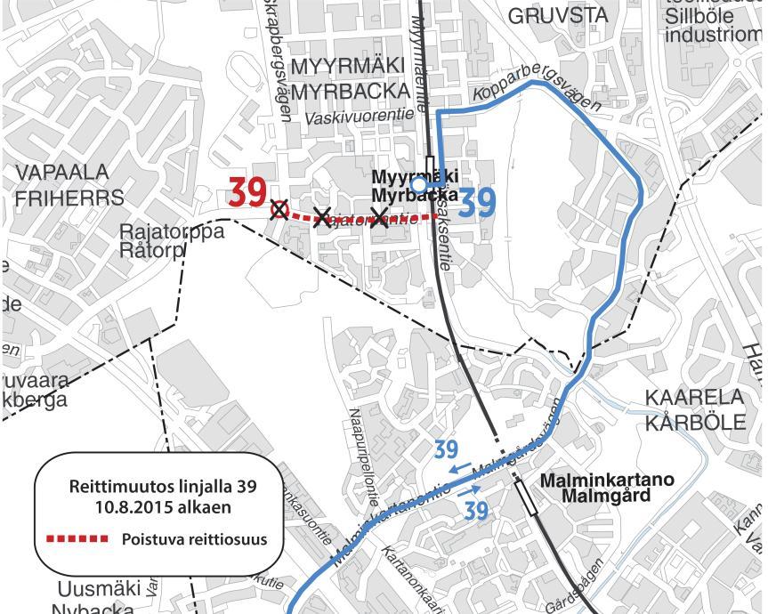 34 Linja 39 Runkolinjan 560 perustamisen myötä linjan 39 Myyrmäen päätepysäkki siirtyy