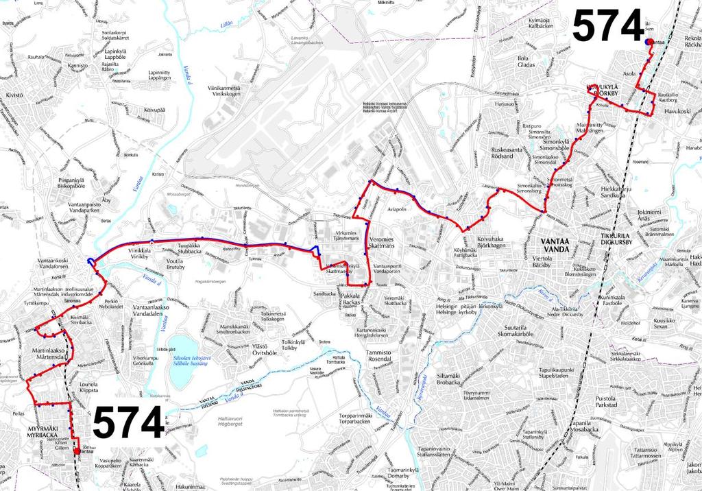 38 Kuva 36. Uuden linjan 574 reitti. Kuva 37. Uuden linjan 575 reitti.