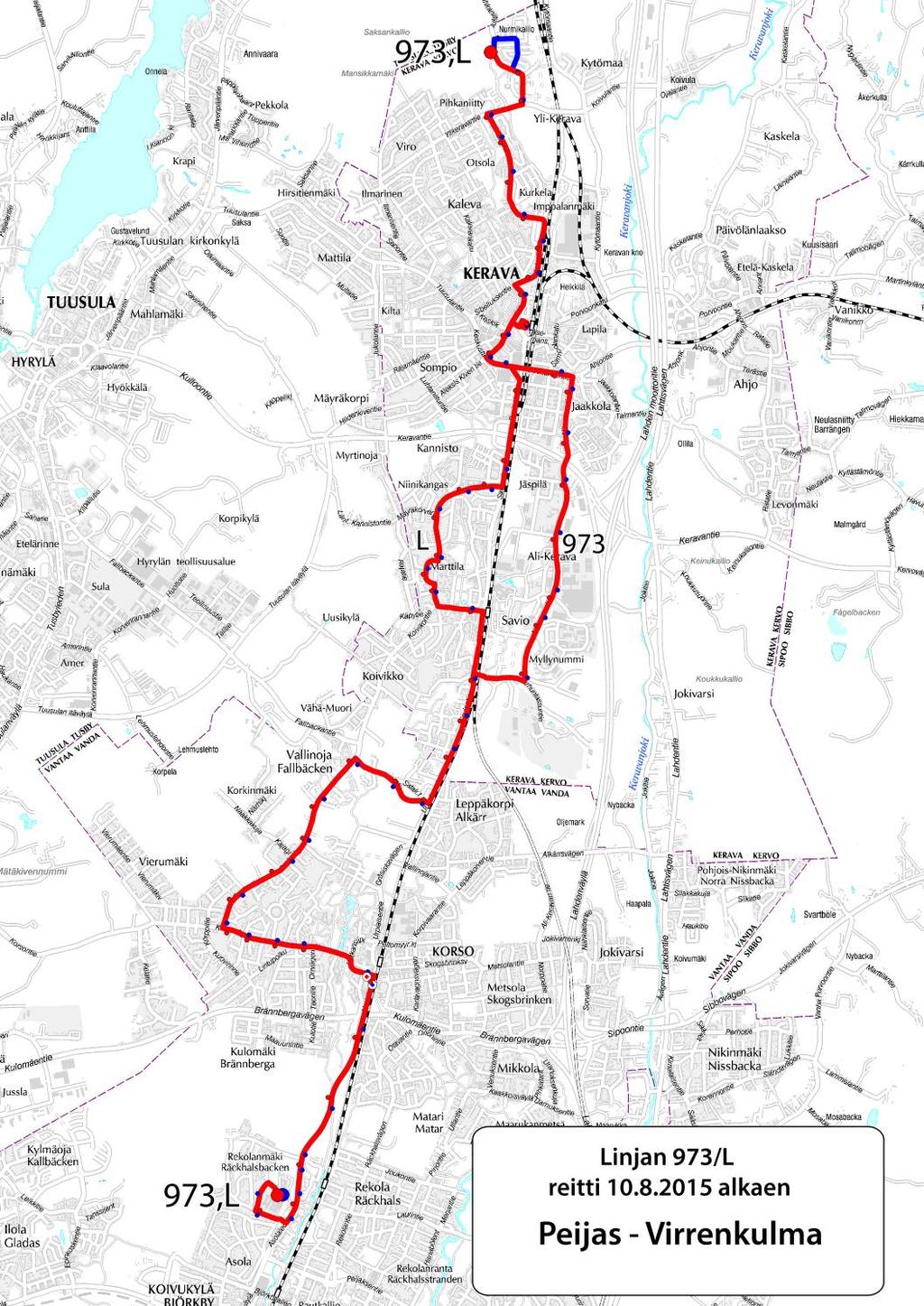 79 2.6.4 Keravan sisäiset linjat ja Keravan suunnan seutulinjat Linja 973 Kehäradan junaliikenteen myötä Vantaan suunnan bussilinjasto muuttuu merkittävästi syysliikenteeseen siirryttäessä.