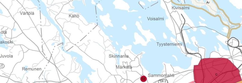 Vaihekaavassa on osoitettu valtateiden 6 ja 13 eritasoliittymän koillispuolelle merkitykseltään seudullinen paljon tilaa vaativa vähittäiskaupan suuryksikköalue (KM-2).