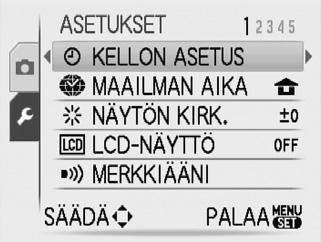 KUVAA/TOISTA -kytkin (Näyttökuva: DMC-TZ5) Valikkotyypin valitseminen Korosta ja palaa valikkoon (Näyttökuva: DMC-TZ5)