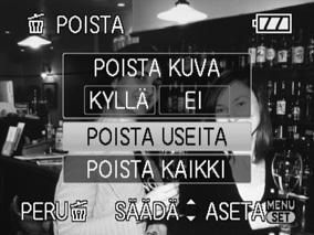 Perustiedot 7 Kuvien poistaminen Muita tietoja Käyttöohjeiden lukeminen (PDF-muotoisina) Kuvat poistetaan kortilta, jos kortti on asetettu, tai muuten sisäisestä muistista.