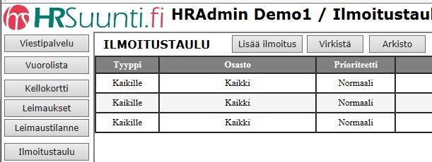 HRAdmin Ilmoitustauluviestin liite Ilmoitustaulun viestiin voi liittää myös liitteen pdf muotoisena Ilmoitustaulu > Arkisto > Lataa >