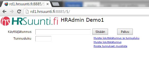 Työnantajan pitää ensin luoda HRAdmin käyttäjätunnukset HRSuunti Net ohjelmassa.