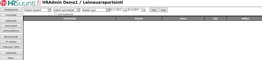 HRAdmin Leimaukset Leimaukset osio on HRKellon leimaustietojen raportointia varten.