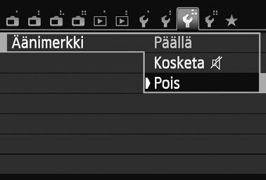 Kätevät ominaisuudet 3 Äänimerkin vaimentaminen Jos haluat, voit vaimentaa tarkennuksen, itselaukaisun tai