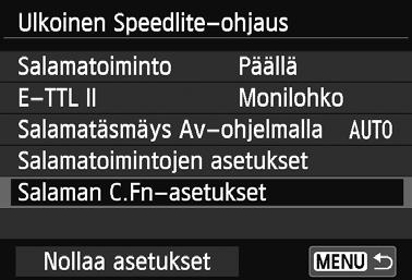 3 Speedlite-toimintojen määrittäminenn Speedlite-salaman valinnaisten toimintojen määrittäminen Kohdassa [Salaman C.