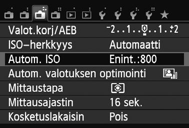 Valitse kohde painamalla <Wj/i>/ <XL>-painiketta ja valitse sitten <Q/0>. Valitse asetus. Valitse asetus painamalla <Wj/i>/ <XL>-painiketta tai <YA>/ <ZO>-painiketta.