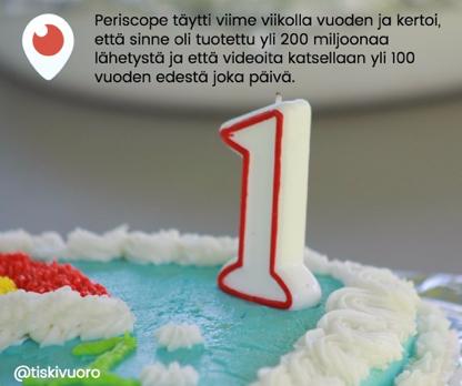 MIKSI PERISCOPE? Periscope on kasvanut nopeammin kuin mikään sosiaalinen media koskaan aiemmin. 4 kk startin (26.3.2015) jälkeen sillä oli jo 10M käyttäjää (2.8.
