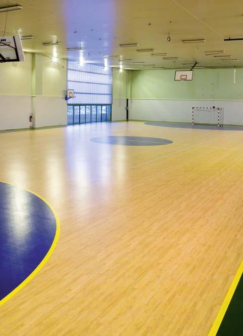Soveltuu urheiluhalleihin ja lukion liikuntasaleihin, joissa vaaditaan erittäin paljon lattian peliominaisuuksilta.