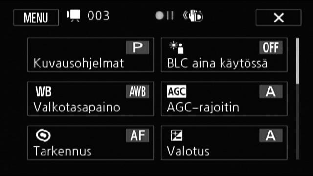 Videokameran perustoiminnot Valikkojen käyttäminen Monet videokameran toiminnoista voidaan säätää FUNC.-paneelista ja asetusvalikoista.