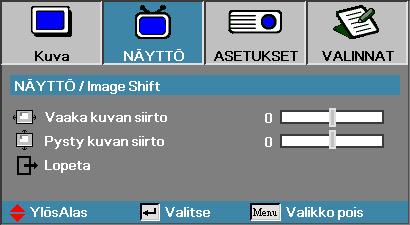 Käyttäjän ohjaimet NÄYTTÖ Reunan maski Reunan maski -toiminto poistaa kohinaa videokuvasta.