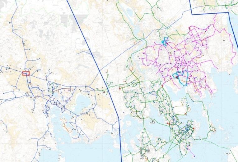 44 110 SIL Kuva 3.11 Siltakylän sähköaseman jakelualue korostettuna sinisellä. 3.10 114 Neuvoton (NEU) Neuvottoman sähköasema sijaitsee Kotkan kaupungista itään päin.