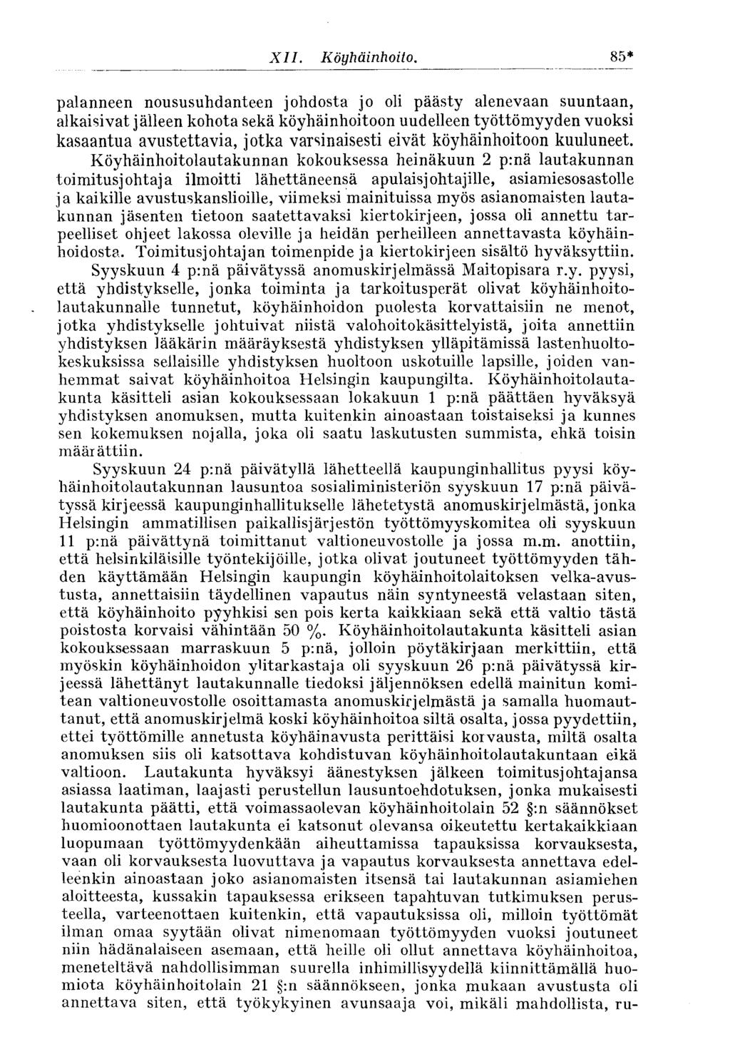 85* XII. Köyhäinhoito.