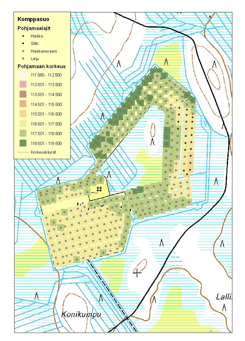 Komppasuo Ehdotetut jälkikäyttömuodot: erillinen alue pohjoisessa soveltuu metsitykseen (Kuvat 30 ja 31), itäiselle alueelle suunniteltiin kaksi erillistä