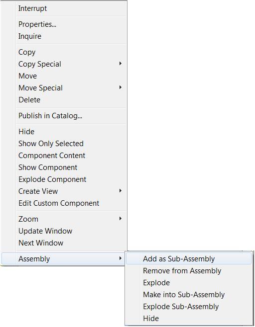 32 (41) objects in assembly valitaan ja sitten Assembly -> Add to Assembly. Selkeyden vuoksi tätä vaihtoehtoa ei tulisi käyttää.