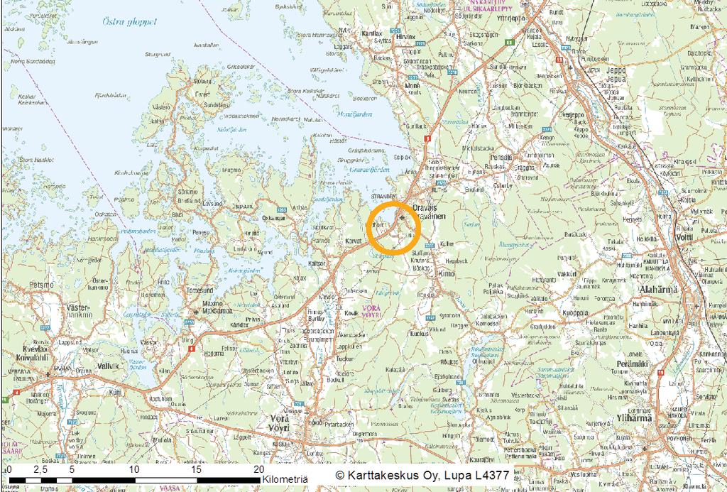 Taistelutantereentien sijainti Oravaisissa Vöyrin