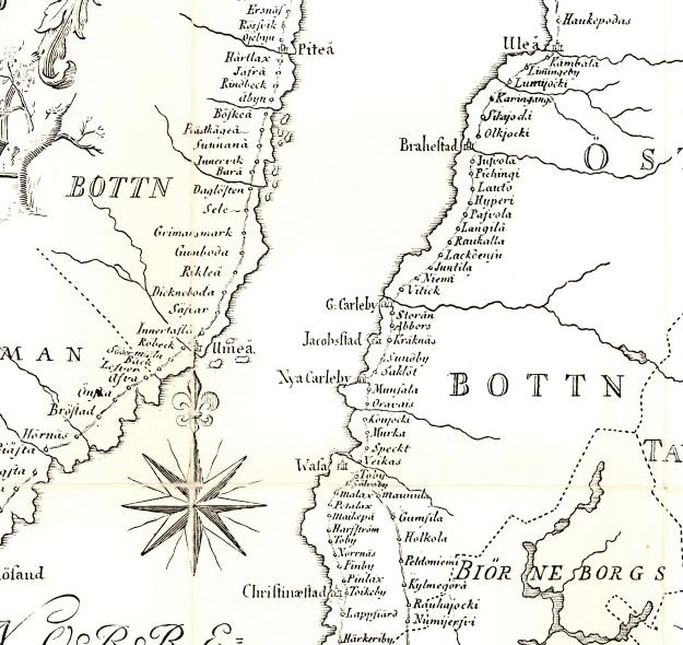 Georg Biurmanin kartan painos vuodelta 1747 (kartta on piirretty vuonna 1742) näyttää pelkistetysti Ruotsin valtakunnan tieverkon.