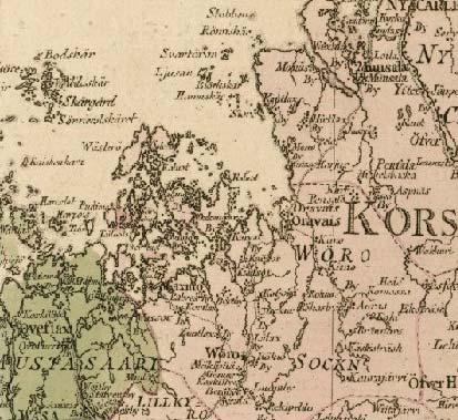 Vaikka kartta on ylimalkainen, siitä näkyy selvästi, että Pohjanlahden rantatie ei kulje kovin lähellä rantaa kuin muutamissa paikoissa. Vaasasta pohjoiseen viides kestikievaripaikkakunta on Oravais.