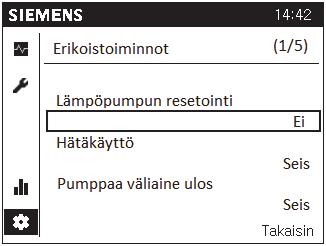 Tällä toiminnolla lämmityksen pyynti asetetaan pois päältä ja näyttöön ilmestyy -symboli. Aloita maaliuospiirin ja lämmitysverkoston ilmaus laitteen omilla kiertopumpuilla.