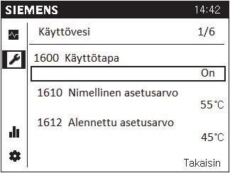 Kompressorin käynnistyttyä, seuraa maaliuos- ja latauspiirien lämpötiloja valikosta Lähde. Säädin säätää lauhduttimen lämpötilaeron automaattisesti 6 asteeseen ja höyrystimen 4 asteeseen. Lämpöp.