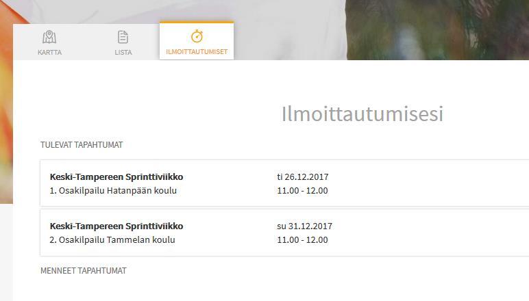 6. Tervetuloa suunnistamaan Kartan yläpuolella (ylävalikossa Tapahtumat) näet