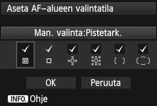 3 Automaattitarkennuksen toimintojen mukauttaminenn : 15 pistettä Viisitoista tärkeintä AF-pistettä voi valita manuaalisesti. : 9 pistettä Yhdeksän tärkeintä AF-pistettä voi valita manuaalisesti.