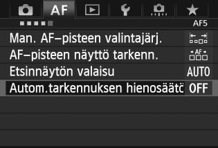 3 Automaattitarkennuksen tarkennuskohteen hienosäätön Automaattitarkennuksen tarkennuskohteen hienosäätö on mahdollinen etsinkuvauksessa ja Kuvaus näytöllä -kuvauksessa Nopea tila -tilassa.
