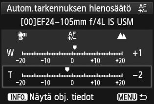 3 Automaattitarkennuksen tarkennuskohteen hienosäätön Kiinteän polttovälin objektiivi Zoom-objektiivi 4 5 Suorita säätö.