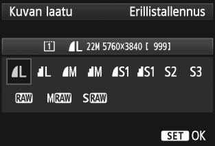 Asetuksella [Vakio / Aut.kortin vaihto / Yhteistallennus]: 2 Valitse kuvan tallennuslaatu. Valitse RAW-asetus kääntämällä <6>-valitsinta.