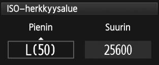 1 Valitse [z2]-välilehdessä [ISOherkkyysasetukset] ja paina sitten <0>-painiketta. 128 2 3 4 5 Valitse [ISO-herkkyysalue]. Valitse [ISO-herkkyysalue] ja paina sitten <0>-painiketta.
