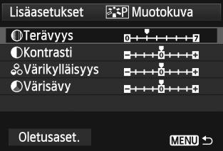 A Kuva-asetuksen mukauttaminenn Voit mukauttaa kuva-asetusta säätämällä yksittäisiä parametreja, kuten [Terävyys] ja [Kontrasti]. Tarkista muutosten vaikutukset testiotoksilla.
