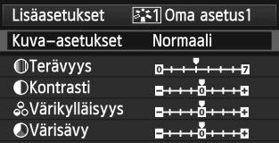 Voit myös säätää kameraan tallennetun kuva-asetuksen parametreja EOS Utility -ohjelmistolla (mukana, s. 394). 1 2 3 Paina <b>-painiketta. Valitse [A].