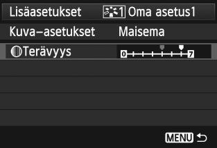 Tallenna muokattu kuva-asetus painamalla <M>-painiketta. Kuvaasetusten valintanäkymä palaa näyttöön. Kuva-asetukset-perusasetus näkyy kohdan [Oma asetus*] oikeassa reunassa.