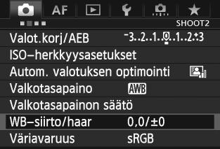 u Valkotasapainon korjausn Voit korjata määritettyä valkotasapainoa. Korjauksella on sama vaikutus kuin erikseen myytävillä värilämpötilanmuuntosuotimen tai värinkorjailusuotimen käytöllä.