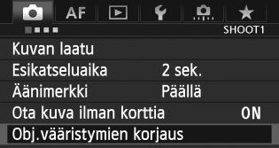 3 Objektiivin reunojen valaistuksen korjaus / väriaberraation korjaus Reunojen valaistuksen heikkenemistä ilmenee käytettäessä objektiiveja, joiden ominaisuudet tekevät kuvan kulmista muuta kuvaa