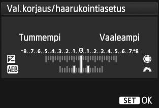 h Automaattivalotuksen haarukointi (AEB)N Muuttamalla valotusaikaa tai aukkoa automaattisesti kamera haarukoi valotusta korkeintaan ±3 yksikköä 1/3 yksikön välein kolmessa peräkkäisessä otoksessa.