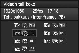 3 Videon tallennuskoon määrittäminen Asetuksella [z4: Videon tall.koko] voit valita videon kuvakoon, kuvien määrän sekunnissa ja pakkausmenetelmän.