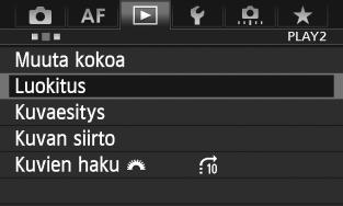 Luokitusten asettaminen Voit luokitella kuvia ja videoita viidellä luokitusmerkinnällä: l/m/n/ o/p. Toimintoa kutsutaan luokitteluksi. Aseta luokittelu <c>-painikkeella. 1 2 Valitse kuva tai video.