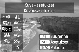 Voit käsitellä kuvia Digital Photo Professional -ohjelmistolla (mukana, s. 394). 1 2 3 Valitse [RAW-kuvan käsittely]. Valitse [31]-välilehdessä [RAWkuvan käsittely] ja paina sitten <0>-painiketta.